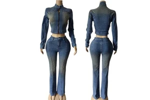 FS17889D Autumn Hot Sale Women Denim Jackets and Jeans Two-Pieces Sets