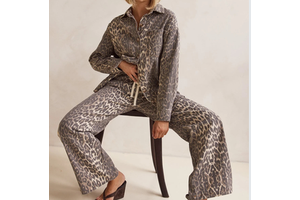 Western Vintage Women's Leopard Button Down Denim Shirt Jacket and Jeans Pants 2 Piece Set Outfit Spring