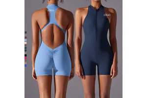 Custom Backless Scrunch Butt Sleeveless Fitness One Piece Yoga Workout Rompers Zip Shorts Yoga Jumpsuit