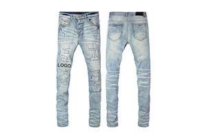 Wholesale Designer Denim Straight Leg Cargo Oem Premium Plus Size Slim Fit Pants Women's Men Ripped Jeans