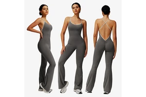 Workout Bodysuit Tummy Control Outdoor Sports Bodysuit Flared Trousers Sleeveless Hollow Back Gym Active Jumpsuits For Women