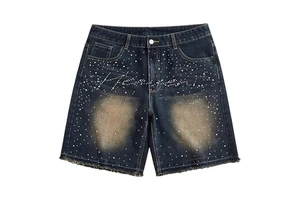 2025 Latest Selling Men's High Waist Straight Knitted Denim Shorts Slim Fit Quick Dry Casual Solid