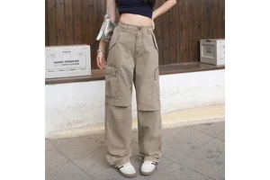 Custom Women's Wide Leg Pants Straight Multiple Pockets Trousers Loose Fit Sport Pants Women Cargo Trousers
