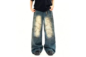 High Quality Wash Distressed Vintage Streetwear Denim Jeans Men Long Baggy Straight Leg Casual Pants for Daily Street
