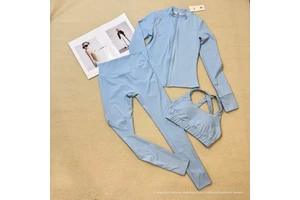 Yoga Workout Set Breathable for Zip-up Jacket + Padded Tank Top + Full-Length Wrinkle-Resistant Pants