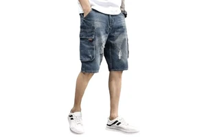 Men's Casual Denim Shorts Men's Loose Straight Leg Summer Style Wash Cropped Shorts OEM