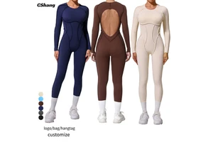 One Piece Workout Jumpsuit Long Sleeve Fitness Sports Overalls Custom Logo Athletic Romper Women Sports Gym Yoga Jumpsuits