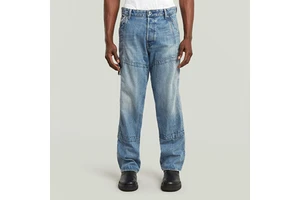 men's carpenter pockets loose fit tall denim jeans pants with button closure plus size man blue color jean
