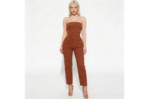 Trendy Popular Brown Green Sexy Strapless Skinny Straight Y2K Summer Denim Jeans Sets Custom Dinim Playsuit Jumpsuit