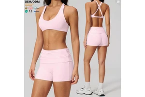 Custom Logo Fabric Supportive Padded Sports Bra for Women Stylish Crisscross V Neck Gym Workout Bra Push up Women Yoga Bra