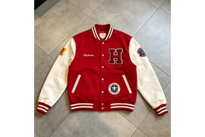 Custom Vintage Streetwear Red Varsity Jacket Letterman Jacket With Faux Leather Sleeves Cotton Blend Varsity Bomber Jacket