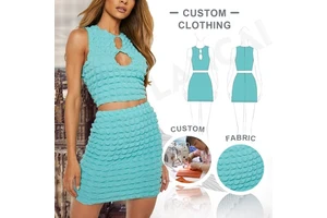 Lancai Custom Brand Women's Two Piece Suit Set with Embroidery and Button Eco-Friendly Plus Size Top and Skirt
