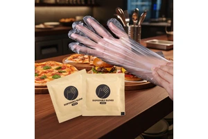 Disposable PE Gloves Food Grade Plastic Gloves with Kraft Paper Packing for Restaurant & Catering, Factory Direct Custom Logo