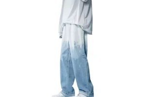 Streetwear Jeans Men's Straight Boys Loose Fit Baggy Wide Leg Eco-Friendly Custom Logo Stonewashed Oversized Winter Autumn Mid
