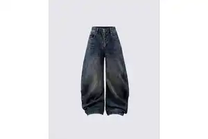 High Waisted Wide Leg Stonewashed Denim Pants Solid Color Cotton Loose Fit Ankle Length Casual Women's Jeans Autumn Style