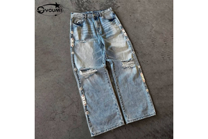 Custom Designer SunFaded High Waist Straight Jeans Hip Hop Vintage Style Distressed Plus Size Fashionable High Waist Pants