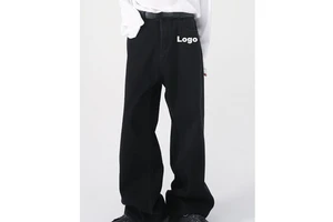 2025 Street Style Oversized Dark Blue Fashion Denim 100% Cotton Washed Straight Wide Leg Plus Size Men Baggy Jeans Pants