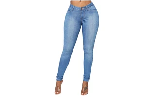 Women's High Waist Tight Jeans Full Length Stonewashed Denim Cute Washable Solid Casual Breathable Eco-Friendly Waterproof
