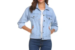 Classic Casual Women's Denim Coat with Stand Collar Fade Jeans Jacket for Autumn and Winter Seasons