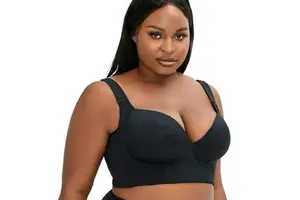 Plus Size Adjustable Breathable Push up Underwire Hides Back Fat Sports Bra Deep Cup Coverage for Big Women