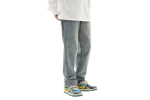 Big Tall OEM Custom Logo High Quality Men's Straight Hip Hop Midweight Breathable Light Wash Ripped Hem Plus Size Denim Jeans
