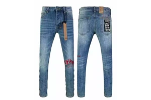Ksubing Men's Slim Fit Denim Jeans Mid Straight Streetwear Pants Moustache Effect Distressed Hip Hop Winter