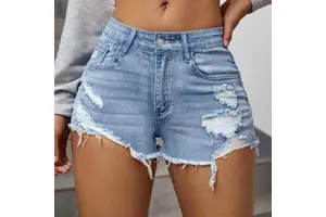 Wholesale Price Women High Quality Ripped Denim Short Cotton Jeans 100% Vintage Wash Distressed Denim Women Shorts Jean Pant