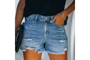 Women's Summer Shorts Washed Cotton Temperament Casual Ordinary Light-colored Straight-leg Pants Mid-waist Denim Jeans