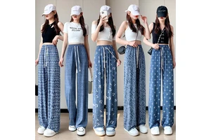 Lady Loose Wide Leg Jeans High Waist Drawstring Long Pants New Women Thin Summer Casual Trousers