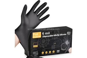 5mil 6 Mil Finger Texture Mechanical Heavy Duty Industry Tattoo Custom Logo Latex Free Powder Free Black Nitrile Gloves