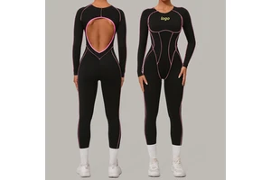 Three Dimensional Cutting Color Blocked Long Sleeved Yoga Tight One Pieces Jumpsuit High-intensity Fitness Sports Jumpsuit