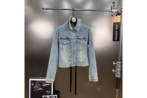 AIMEISI Fashion Retro Stand Ribbon Design Denim Unique Casual Women's Jacket Elegant Solid Jackets for Women