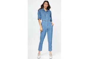 Custom Denim Jumpsuit for Ladies Casual Blue Washed Women's Overall Pants Baggy Button Front Jumpsuit