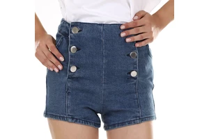Luxury Quality Women's Casual Denim Shorts Mid Waist Belt Button Bow Summer Washed Finish 100% Cotton Custom Design Bulk