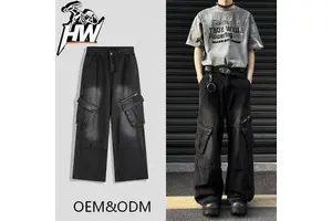 Customized Streetwear Heavyweight Vintage Custom Logo Y2KStreetwear Cargo Jeans Men Oversized Denim Trousers Multi-Pocke...