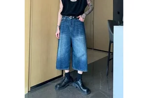 Men's Summer Mid Waist Vintage Streetwear Print Jeans Shorts Light Wash Crease Denim Plus Size Grey Black Jote Loose Skates