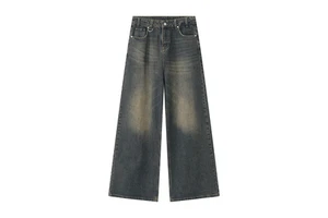 Mens & Unisex Denim Trousers | Straight-Leg Loose Fit Mid Waist Medium Wash Floor-Length Pants