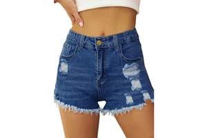 Classic High Waist Breathable Skinny Fit Denim Shorts Women Summer Pockets Button up Fashion