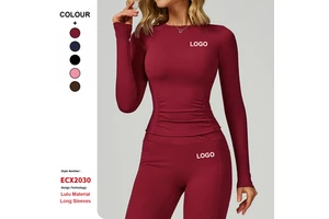 Custom Nude Feel Crew Neck Long Sleeve T Shirts Quick Drying Breathable Sports Top Women Outdoor Gym Running Fitness Yoga Wear