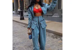 Customized Logo Women's Retro Denim Set 100% Denim Cotton Loose Button Jeans Jacket Pickled Fading Street Jeans Set