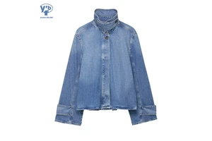 YUANBOFEI Wholesale Women's Denim Outerwear - Hidden Button Flare Denim Jacket Premium Quality Sophisticated Jean Coat Maker