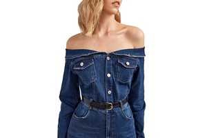 Fashion Summer Wear Hot Selling Original Jeans Washed Color Fashion Wholesales off Shoulder Women Denim Jumpsuit