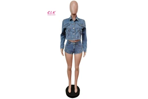 Wholesale Spring New Lace up Bodycon Denim Sexy Outfits Women Jeans Custom Two Piece Set Backless Women's Denim Set