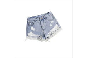 Casual Women's Mid-Waist Straight Denim Shorts with Ripped Style Breathable Jeans for Ladies