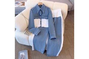 New Fashion With Light Wash Long Sleeve for Summer Cowboy Style Women's Retro Loose Edition 2-Piece Denim Set