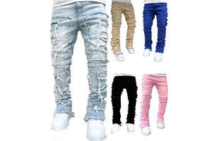Men's High Quality Slim Fit Denim Pants Luxury Light Washed Baggy Plus Size Jeans Streetwear for Spring Summer Cotton