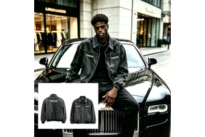 Custom Vintage Wash Quilted Studded Denim Oversized Zip up Screen Printing Black Streetwear Winter Men's Bomber Jacket