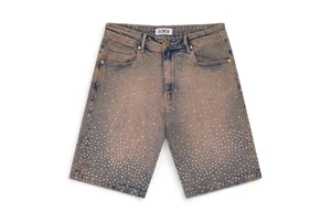 DiZNEW Custom Wholesale Rhinestone Jorts Men Streetwear Denim 14oz Jeans Shorts