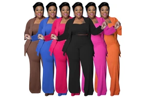 Big Size Autumn Fashion Lady Vest Pant Plus Size Women Clothing 3 Piece Set