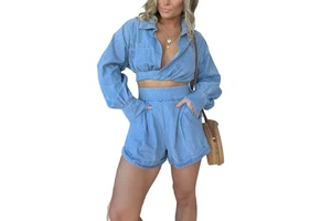 New Women's Summer Streetwear Denim Suit With Shorts Women's Denim Shorts Suit